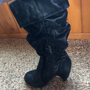 Black scrunched knee high boots